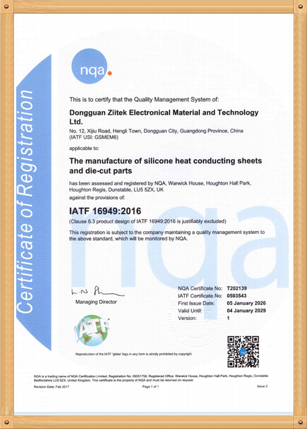 중국 Dongguan Ziitek Electronical Material and Technology Co., Ltd 인증