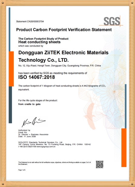 중국 Dongguan Ziitek Electronical Material and Technology Co., Ltd 인증