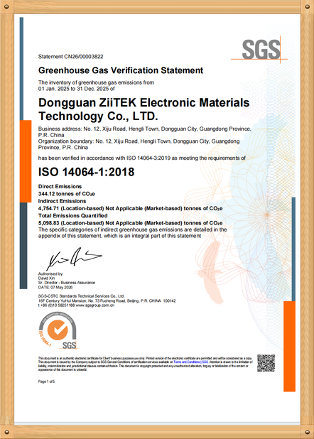 중국 Dongguan Ziitek Electronical Material and Technology Co., Ltd 인증